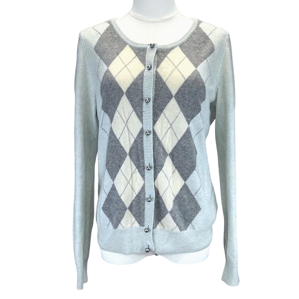 Talbots Cardigan Light Blue Lambswool Angora Blend Classic Preppy Office Sz L
